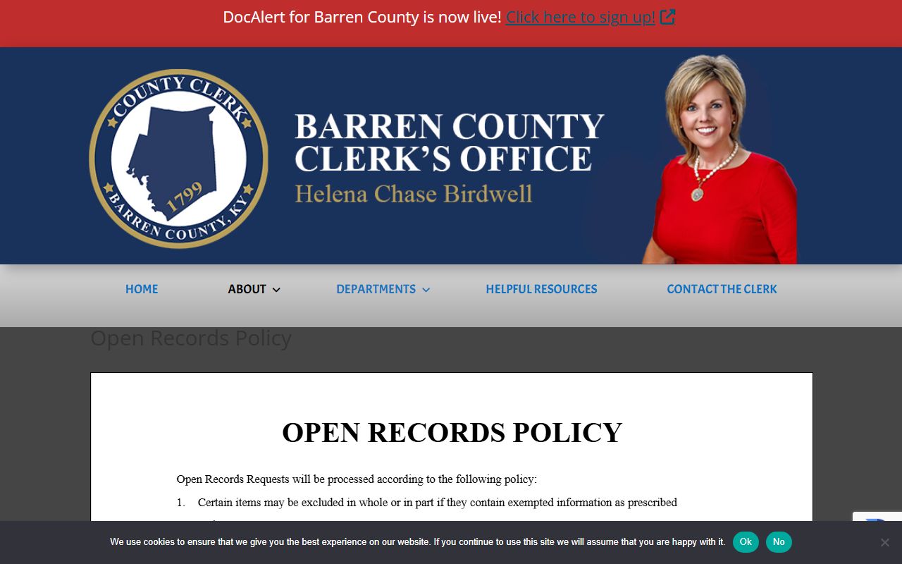 Barren County Circuit Court Clerk distinction from County Clerk open records policy