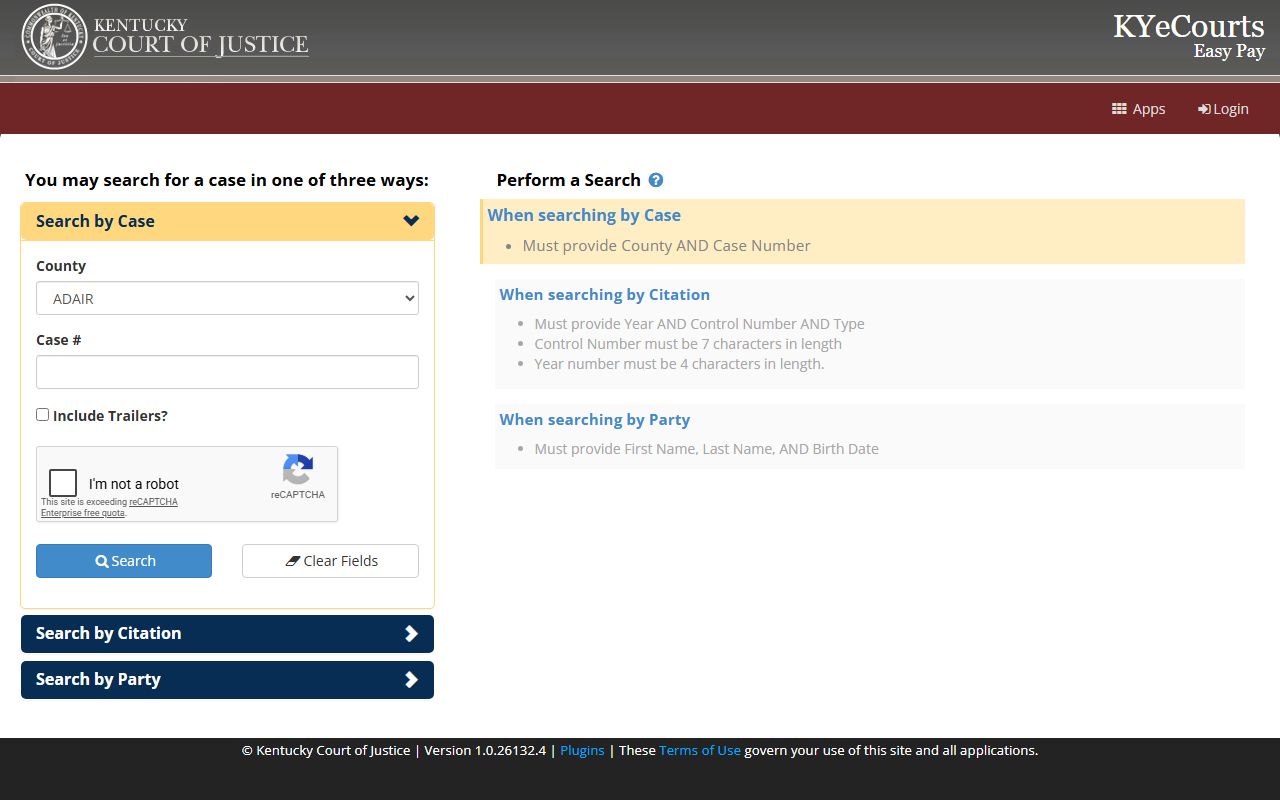 Barren County court records Kentucky ePay case and citation search